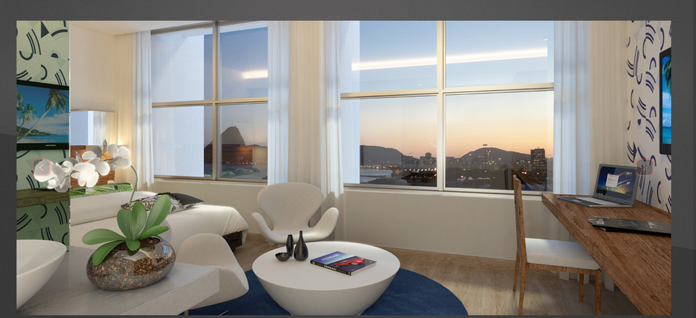 Um dos apartamentos com vista para a Baía de Guanabara