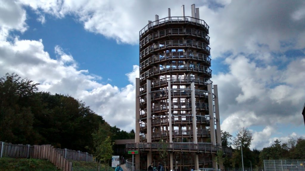 A torre de observação tem 40 metros de altura e, acredite: a subida é suave