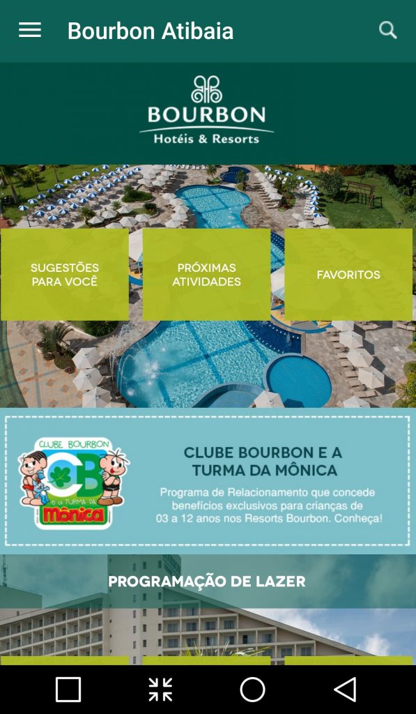 Uma das telas do aplicativo para o resort paulista (fotos divulgação/Rede Bourbon)