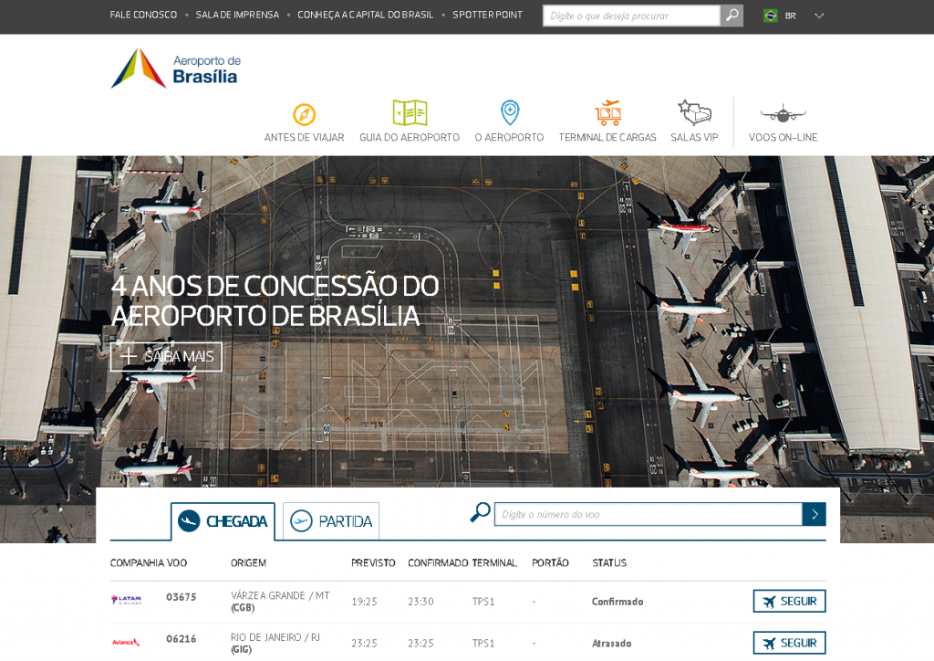 A homepage do site do aeroporto (reprodução)