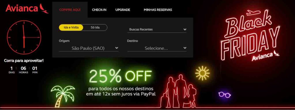 Black Friday Avianca Brasil - promoção site
